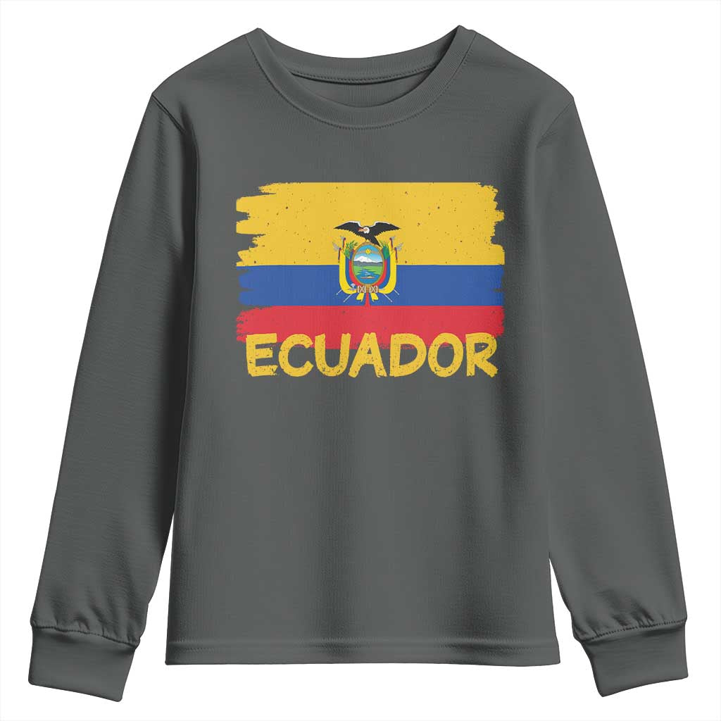 Ecuadorian Heritage Brushstroke Ecuador Flag Graphic Youth Sweatshirt TS11 Dark Heather Print Your Wear