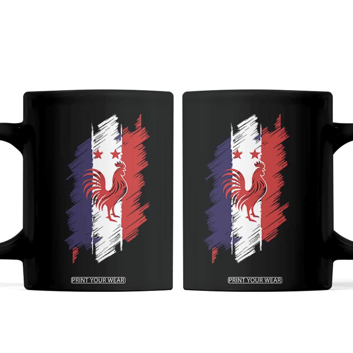 France Gallic Rooster Football Two Stars Brushstroke French Flag Graphic Coffee Mug TS11 Black Print Your Wear