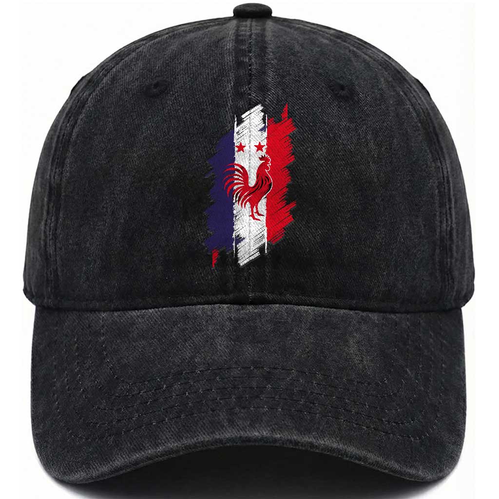 France Gallic Rooster Football Two Stars Brushstroke French Flag Graphic Washed Cotton Baseball Cap TS11 Print Your Wear
