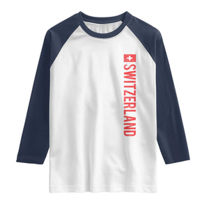 Switzerland Heritage Vintage Swiss Flag Schweiz Raglan Shirt TS11 White Navy Print Your Wear