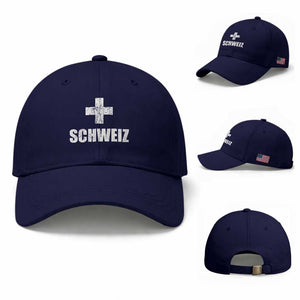 Schweiz Swiss German Vintage Cross Flag Switzerland Roots Baseball Cap TS11 Baseball Cap Universal Fit Dark Blue Print Your Wear