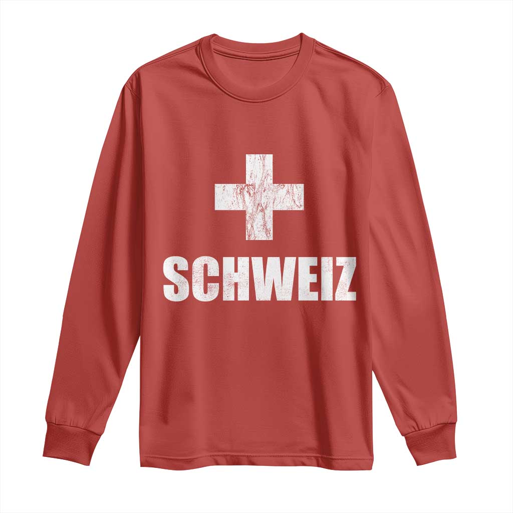 Schweiz Swiss German Vintage Cross Flag Switzerland Roots Long Sleeve Shirt TS11 Red Print Your Wear