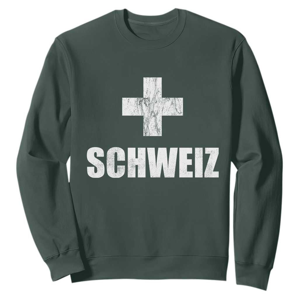 Schweiz Swiss German Vintage Cross Flag Switzerland Roots Sweatshirt TS11 Dark Forest Green Print Your Wear