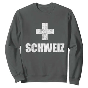 Schweiz Swiss German Vintage Cross Flag Switzerland Roots Sweatshirt TS11 Dark Heather Print Your Wear