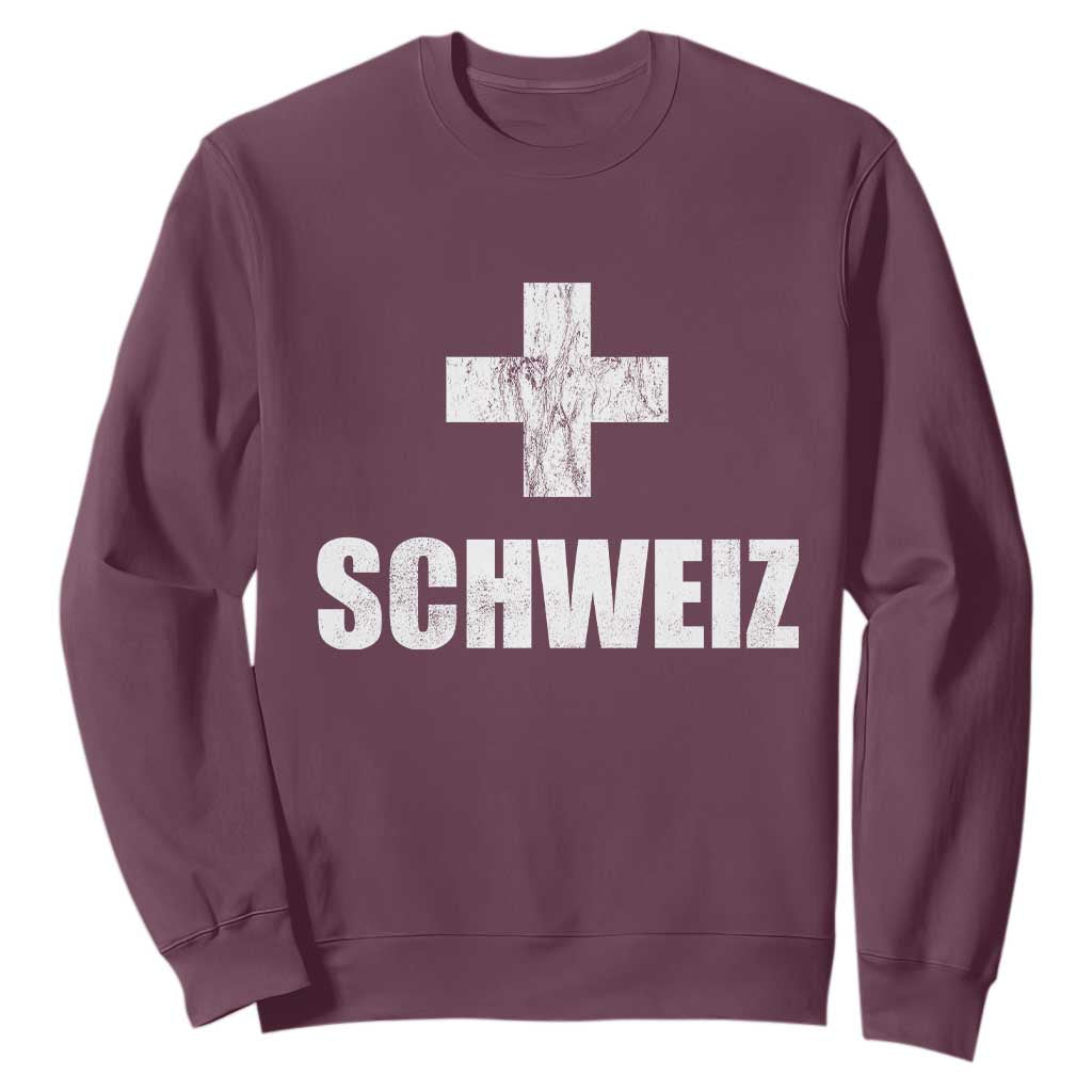 Schweiz Swiss German Vintage Cross Flag Switzerland Roots Sweatshirt TS11 Maroon Print Your Wear