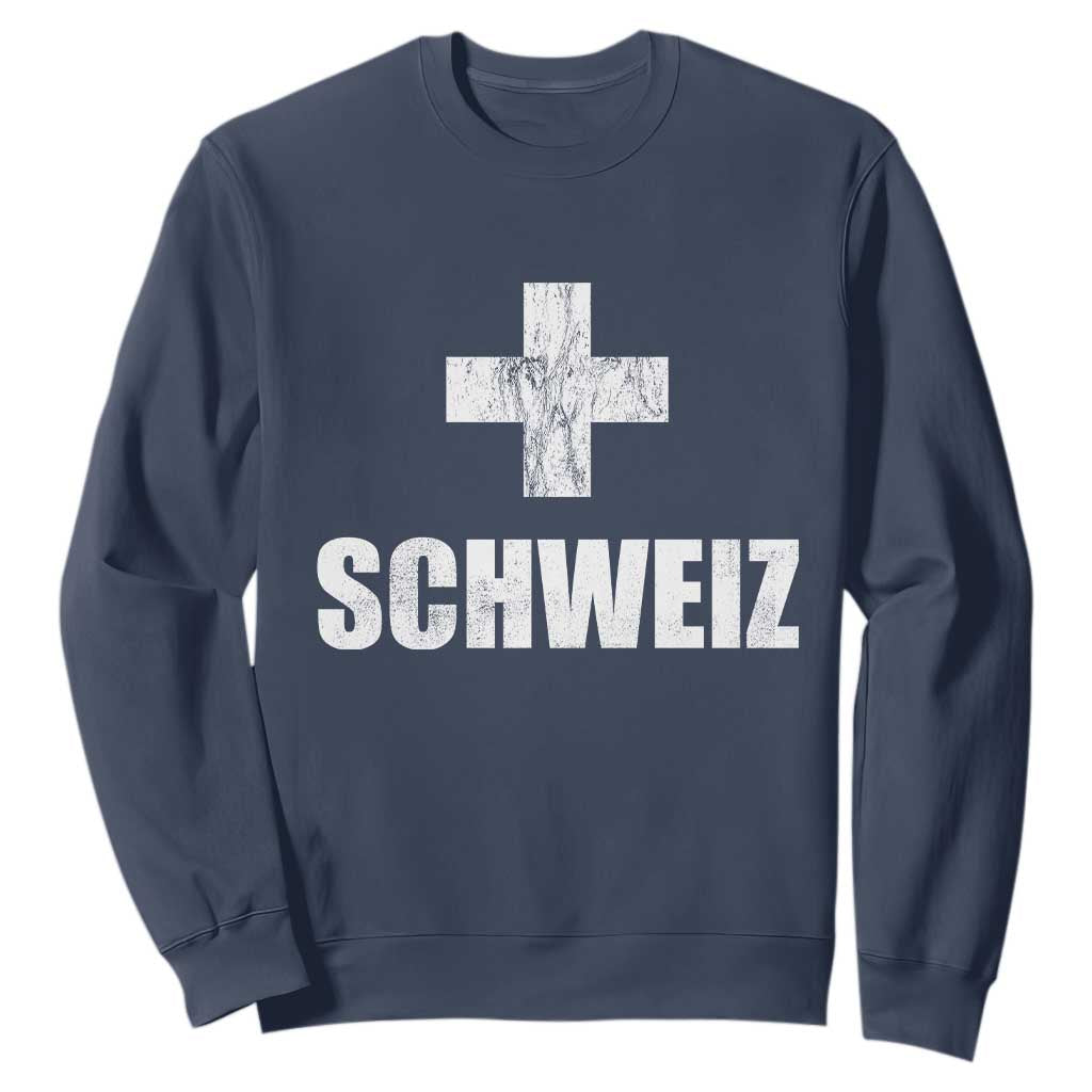 Schweiz Swiss German Vintage Cross Flag Switzerland Roots Sweatshirt TS11 Navy Print Your Wear