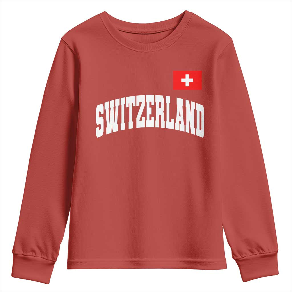 Switzerland Sports Throwback Design Youth Sweatshirt Vintage Swiss Flag Soccer Jersey Style TS11 Red Print Your Wear