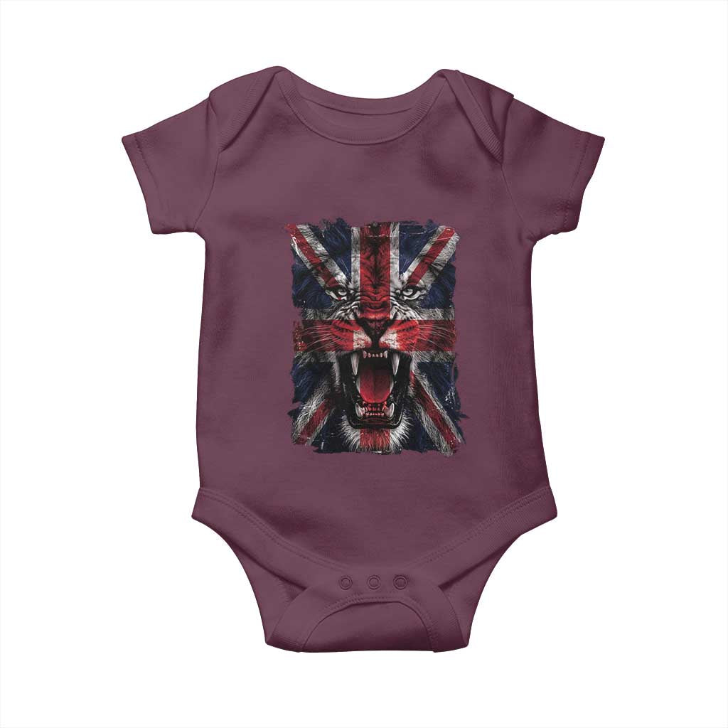 Union Jack Flag Lion Face UK British Great Britain Baby Onesie TS11 Maroon Print Your Wear