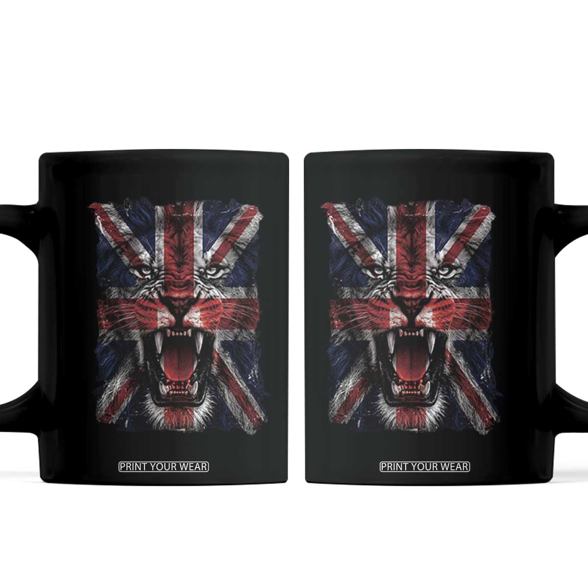 Union Jack Flag Lion Face UK British Great Britain Coffee Mug TS11 Black Print Your Wear