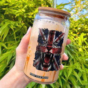 Union Jack Flag Lion Face UK British Great Britain Glass Can TS11 Black Print Your Wear