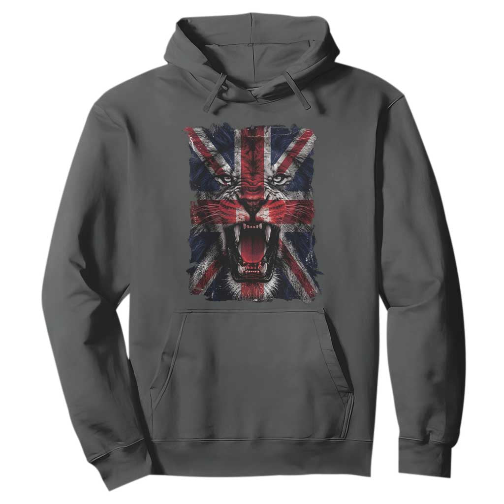 Union Jack Flag Lion Face UK British Great Britain Hoodie TS11 Dark Heather Print Your Wear