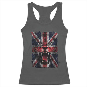 Union Jack Flag Lion Face UK British Great Britain Racerback Tank Top TS11 Dark Heather Print Your Wear