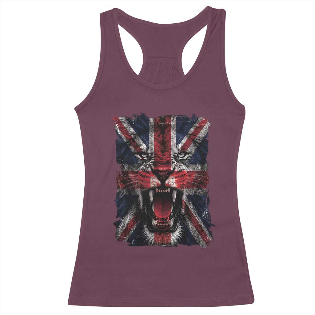 Union Jack Flag Lion Face UK British Great Britain Racerback Tank Top TS11 Maroon Print Your Wear