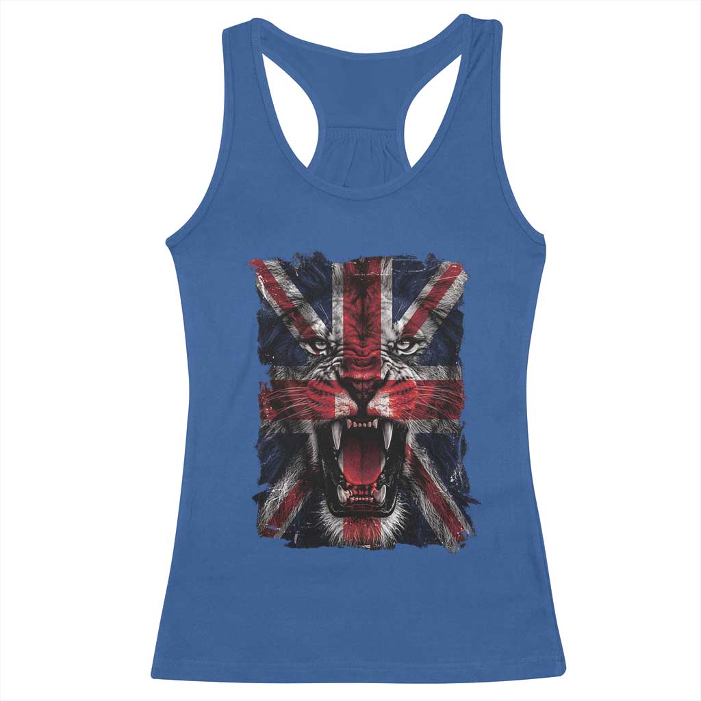 Union Jack Flag Lion Face UK British Great Britain Racerback Tank Top TS11 Royal Blue Print Your Wear