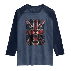 Union Jack Flag Lion Face UK British Great Britain Raglan Shirt TS11 Heather Denim Navy Print Your Wear