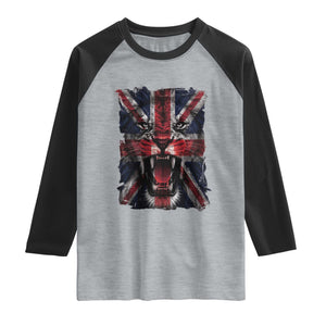 Union Jack Flag Lion Face UK British Great Britain Raglan Shirt TS11 Heather Gray Black Print Your Wear