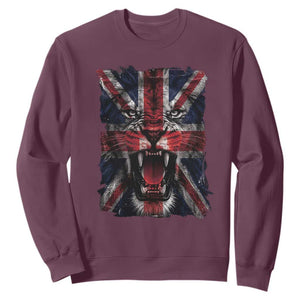 Union Jack Flag Lion Face UK British Great Britain Sweatshirt TS11 Maroon Print Your Wear
