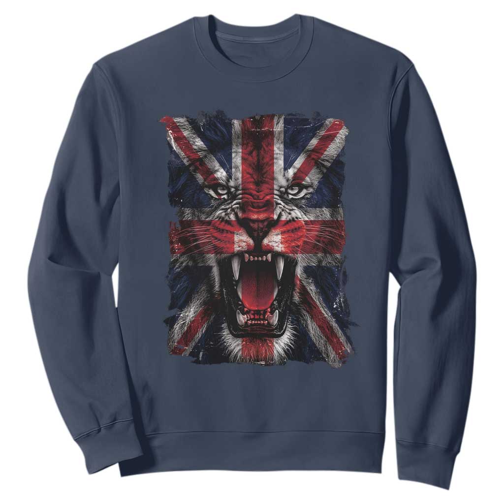 Union Jack Flag Lion Face UK British Great Britain Sweatshirt TS11 Navy Print Your Wear