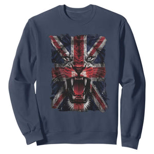 Union Jack Flag Lion Face UK British Great Britain Sweatshirt TS11 Navy Print Your Wear