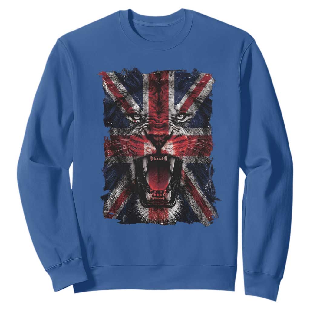 Union Jack Flag Lion Face UK British Great Britain Sweatshirt TS11 Royal Blue Print Your Wear