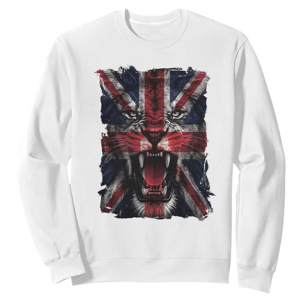 Union Jack Flag Lion Face UK British Great Britain Sweatshirt TS11 White Print Your Wear
