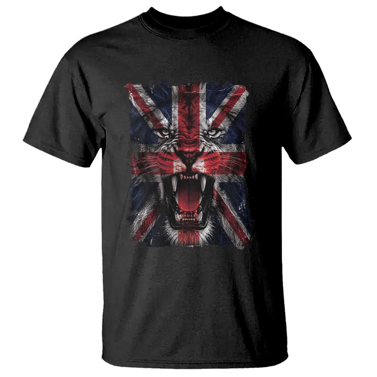 Union Jack Flag Lion Face UK British Great Britain T Shirt TS11 Black Print Your Wear