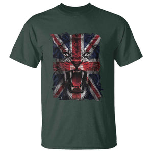 Union Jack Flag Lion Face UK British Great Britain T Shirt TS11 Dark Forest Green Print Your Wear
