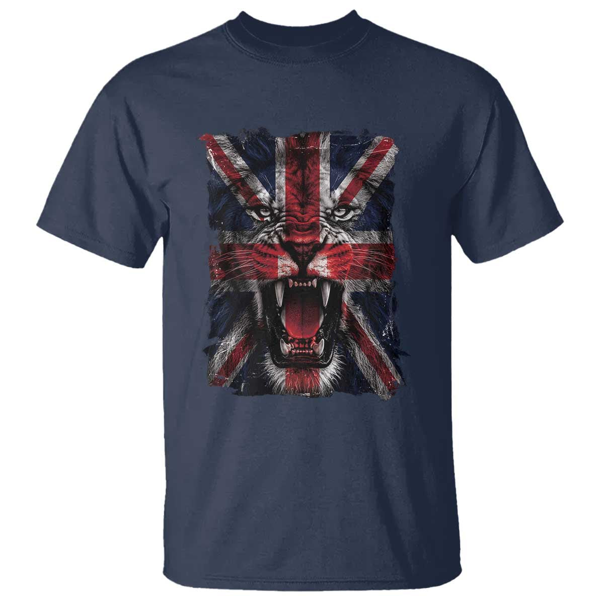 Union Jack Flag Lion Face UK British Great Britain T Shirt TS11 Navy Print Your Wear