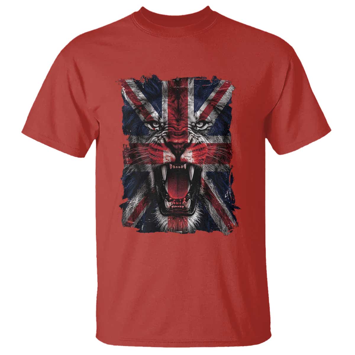 Union Jack Flag Lion Face UK British Great Britain T Shirt TS11 Red Print Your Wear