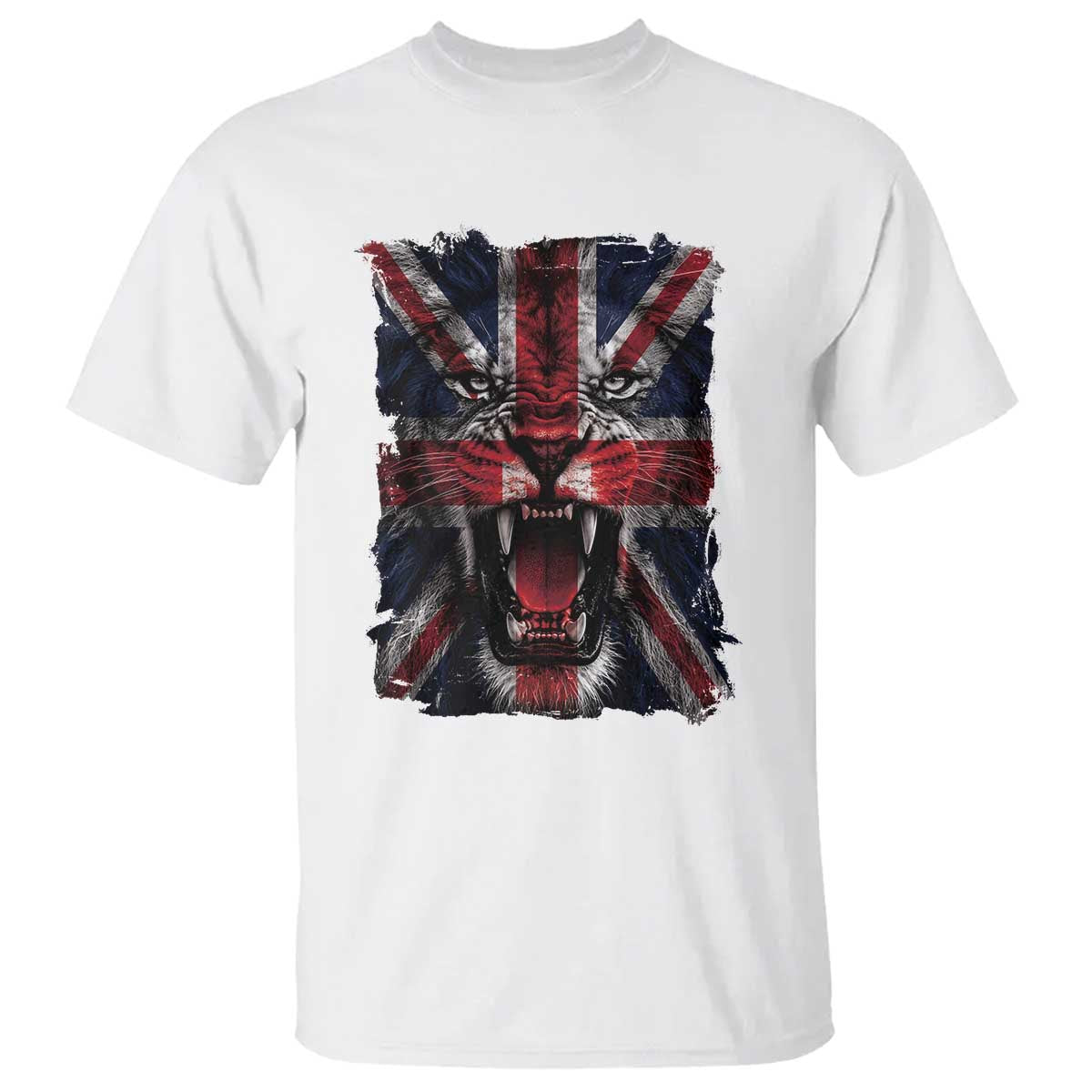 Union Jack Flag Lion Face UK British Great Britain T Shirt TS11 White Print Your Wear