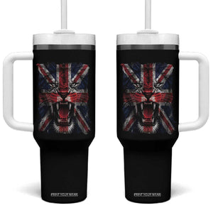Union Jack Flag Lion Face UK British Great Britain Tumbler With Handle TS11 One Size: 40 oz Black Print Your Wear
