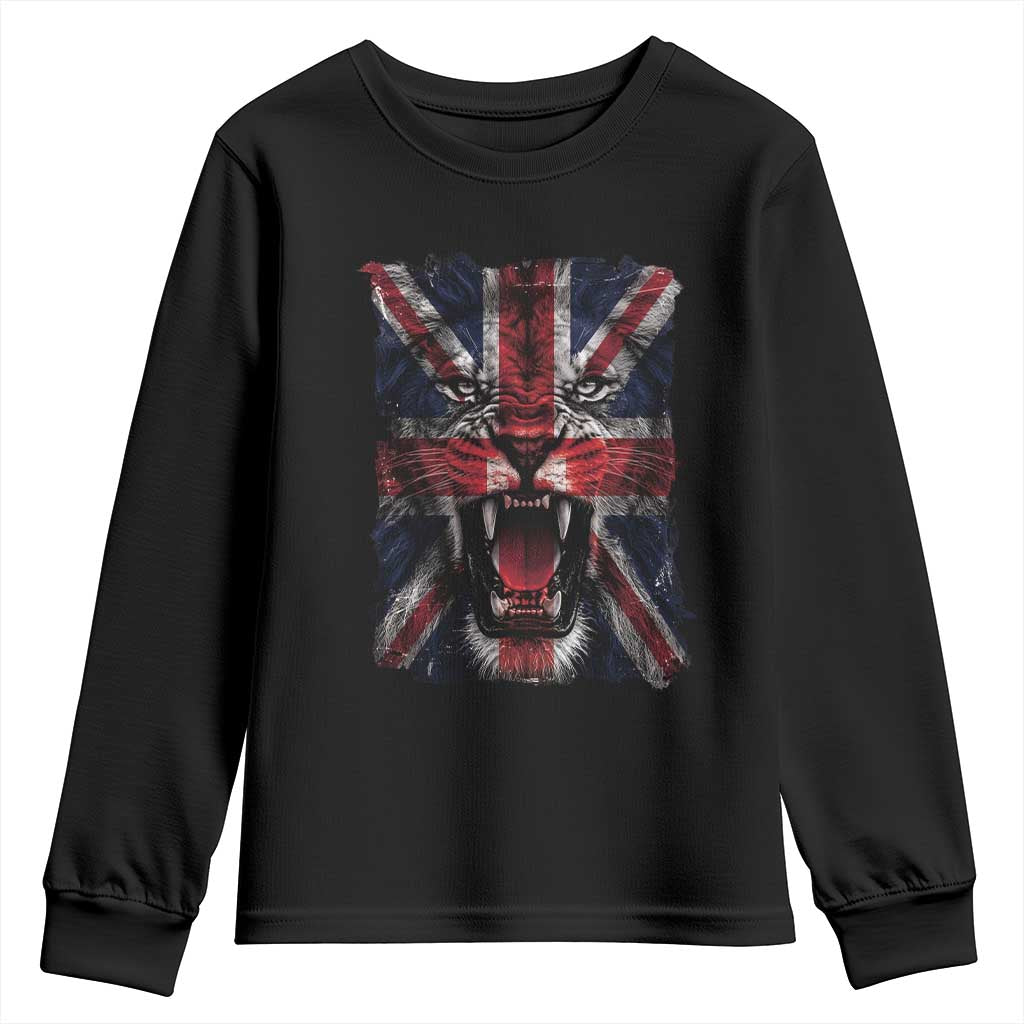 Union Jack Flag Lion Face UK British Great Britain Youth Sweatshirt TS11 Black Print Your Wear