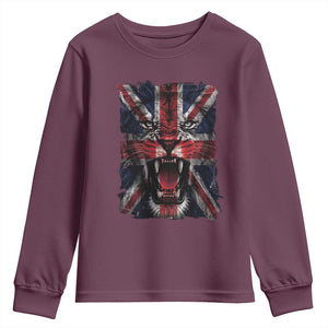 Union Jack Flag Lion Face UK British Great Britain Youth Sweatshirt TS11 Maroon Print Your Wear