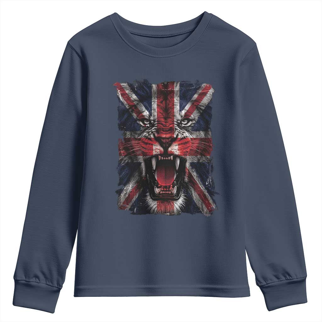 Union Jack Flag Lion Face UK British Great Britain Youth Sweatshirt TS11 Navy Print Your Wear