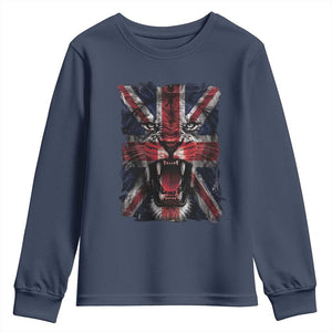 Union Jack Flag Lion Face UK British Great Britain Youth Sweatshirt TS11 Navy Print Your Wear