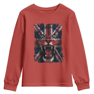 Union Jack Flag Lion Face UK British Great Britain Youth Sweatshirt TS11 Red Print Your Wear