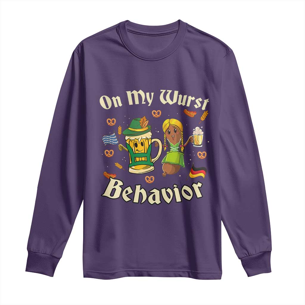 Funny Oktoberfest Long Sleeve Shirt On My Wurst Behavior Beer Bratwurst Lederhosen Dirndl TS11 Purple Print Your Wear