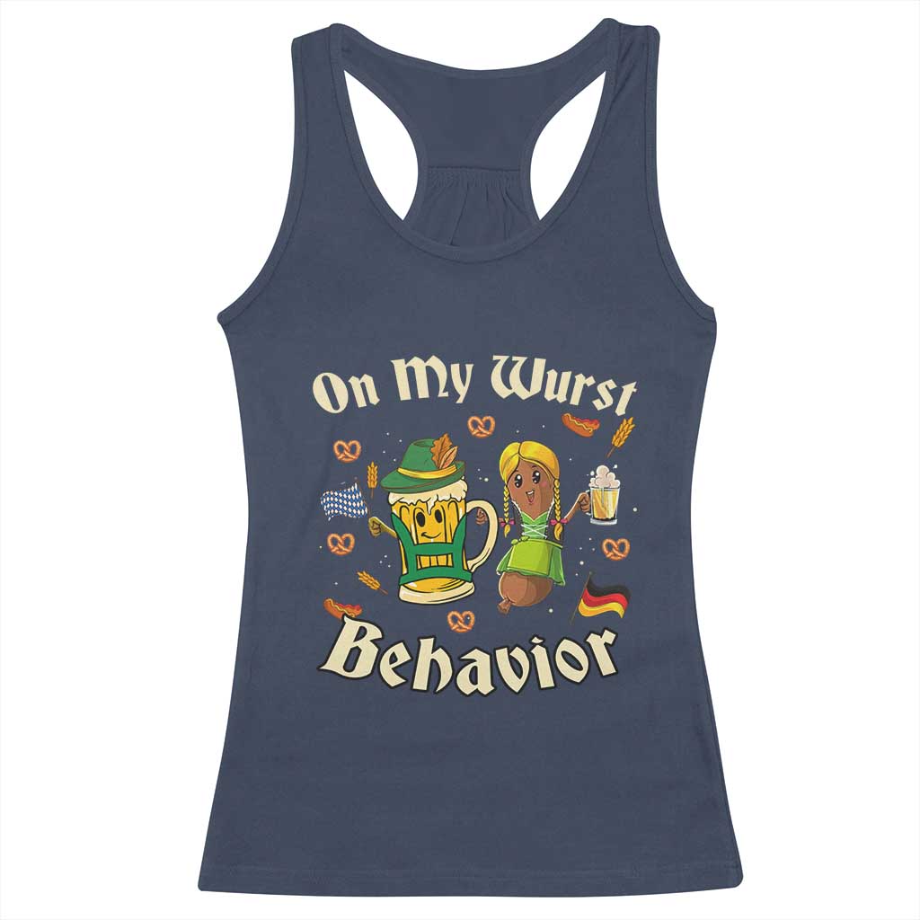Funny Oktoberfest Racerback Tank Top On My Wurst Behavior Beer Bratwurst Lederhosen Dirndl TS11 Navy Print Your Wear
