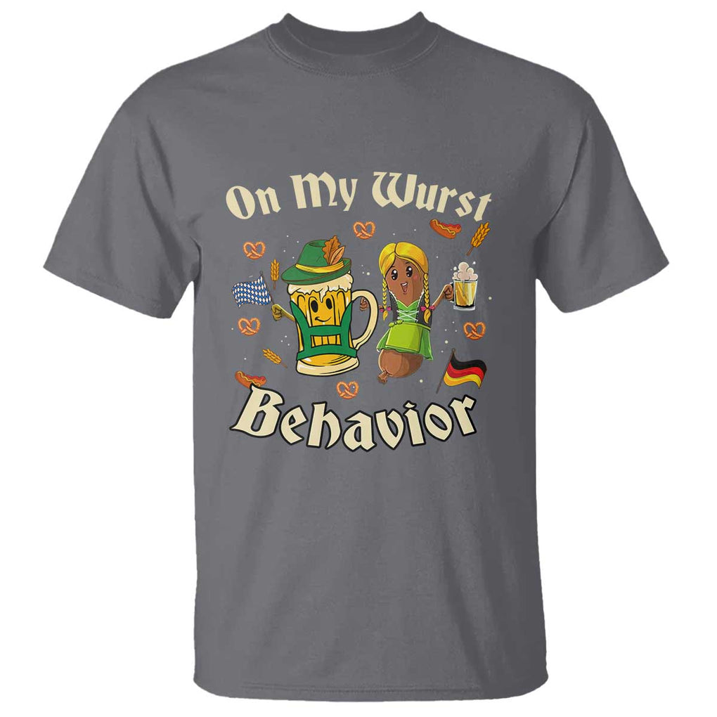 Funny Oktoberfest T Shirt On My Wurst Behavior Beer Bratwurst Lederhosen Dirndl TS11 Charcoal Print Your Wear