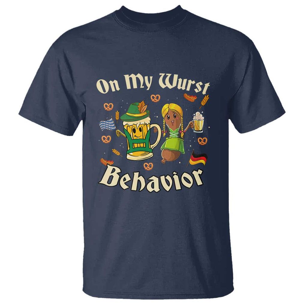 Funny Oktoberfest T Shirt On My Wurst Behavior Beer Bratwurst Lederhosen Dirndl TS11 Navy Print Your Wear