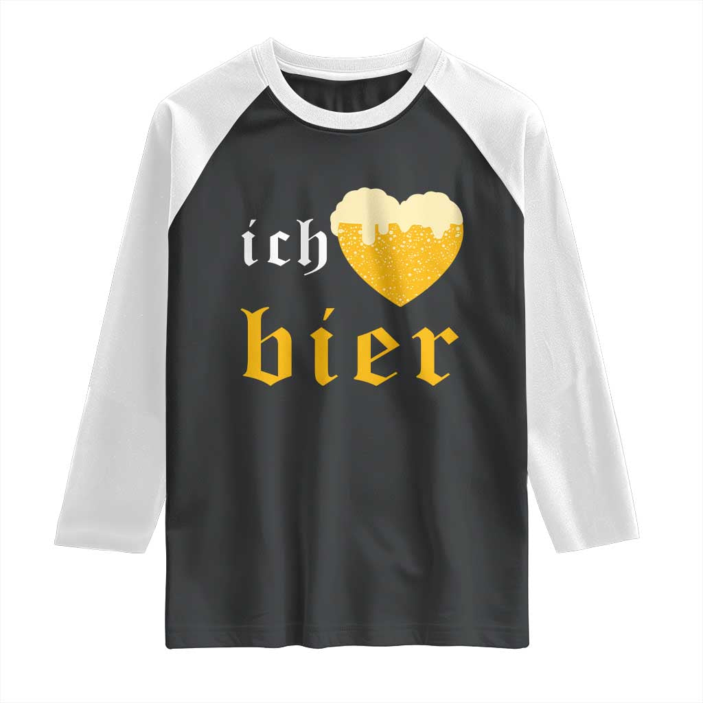 Funny Oktoberfest Raglan Shirt Ich Liebe Bier Heart German Beer Foam TS11 Black White Print Your Wear