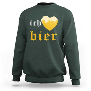 Funny Oktoberfest Sweatshirt Ich Liebe Bier Heart German Beer Foam TS11 Dark Forest Green Print Your Wear