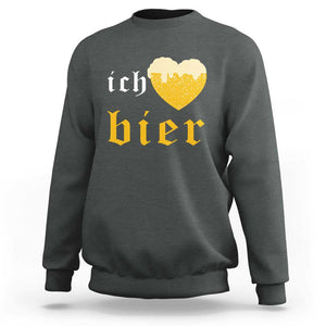 Funny Oktoberfest Sweatshirt Ich Liebe Bier Heart German Beer Foam TS11 Dark Heather Print Your Wear