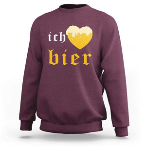 Funny Oktoberfest Sweatshirt Ich Liebe Bier Heart German Beer Foam TS11 Maroon Print Your Wear