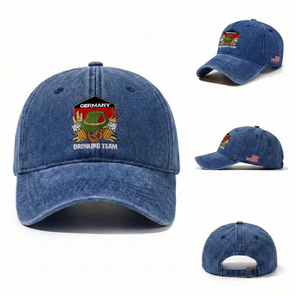 Germany Drinking Team Washed Cotton Baseball Cap Germany Beer Festivals Oktoberfest Alpine hat Barley TS11 Washed Cap Universal Fit Royal Blue Print Your Wear