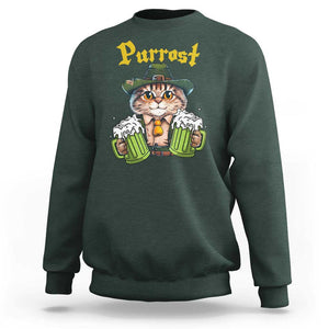 Funny Oktoberfest Cat Sweatshirt Purrost Kitty Drinking Beer Lederhosen Pet Lovers TS11 Dark Forest Green Print Your Wear