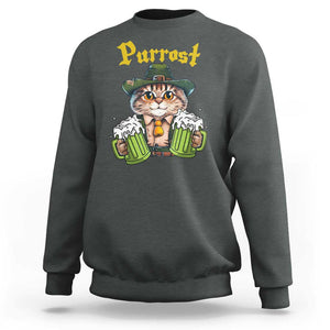 Funny Oktoberfest Cat Sweatshirt Purrost Kitty Drinking Beer Lederhosen Pet Lovers TS11 Dark Heather Print Your Wear