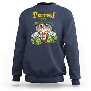 Funny Oktoberfest Cat Sweatshirt Purrost Kitty Drinking Beer Lederhosen Pet Lovers TS11 Navy Print Your Wear