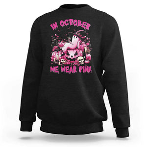 Breast Cancer Awareness Sweatshirt In October We Wear Pink Halloween Ghost Pumpkin Wine Skull TS11 Black Print Your Wear