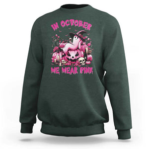 Breast Cancer Awareness Sweatshirt In October We Wear Pink Halloween Ghost Pumpkin Wine Skull TS11 Dark Forest Green Print Your Wear